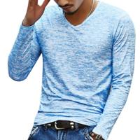 Slanke Streetwear V-Neck T shirt casual fitness tops lange mouw Pullover shirt voor mannen maat: XL (blauw)