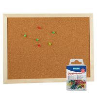 Prikbord/memobord naturel kurk met punaises 40 x 30 cm   -