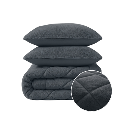 1+1 Gratis Wasbaar Lazy Dekbed Zonder Overtrek - Zonder Overtrek - Teddy Fur - Antraciet - Dekbed-Discounter.nl