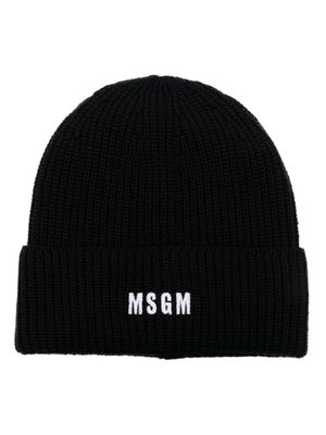 MSGM bonnet nervuré à logo brodé - Noir