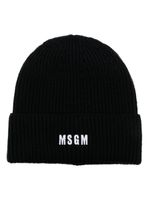 MSGM bonnet nervuré à logo brodé - Noir