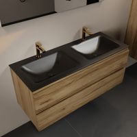 MONDIAZ AIVY 120cm badmeubel Chai, wastafel Urban solid surface dubbel 2 kraangaten met spiegel (AI-351651URBAN-SI - AI-M120CHDU - AI-S120X73)