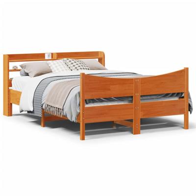 Bedframe met hoofdbord massief grenenhout wasbruin 140x190 cm
