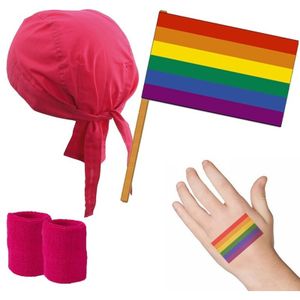 Gay Pride verkleed set roze/regenboog voor volwassenen   -