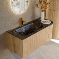 Badmeubel Mondiaz Kurve-Dlux | 105 cm | Meubelkleur Oak | Wastafelkleur Lava | Solid surface | Links spoelbak | 1 kraangat