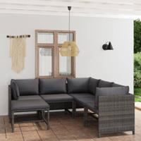 6-delige Loungeset met kussens poly rattan grijs