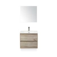 Dante Badmeubelset 60 cm - Craft Oak - Keramische Wastafel Wit Cover - met Spiegel
