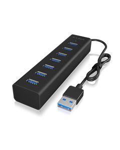 ICY BOX IB-HUB1700-U3 USB 3.0 zu 7-Port USB 3.0 Type-A Hub, Alu-Gehäuse, Netzteil 5V/3A USB 3.2 Gen 1-hub 7 poorten Zwart