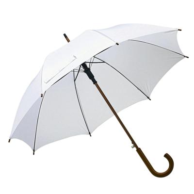 Grote paraplu met houten handvat - wit scherm - D103 cm - volwassenen - polyester Grote paraplu met houten handvat - wit scherm - D103 cm - volwassenen - polyester