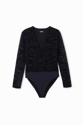 Fluwelen body met zebraprint - BLACK - L