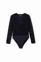 Fluwelen body met zebraprint - BLACK - L