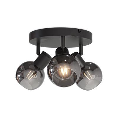 Glazura - LED Plafondlamp 3 spots - Glazen bollen - Smokey glas - Zwart - E14 fittingen Glazura - LED Plafondlamp 3 spots - Glazen bollen - Smokey glas - Zwart - E14 fittingen