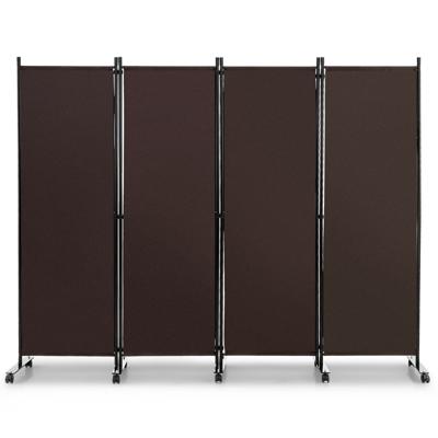 225 x 173 cm Ruimteverdeler op Wieltjes 4-Delig Scheidingswand Opvouwbaar Inkijkbescherming (Bruin)