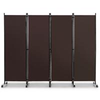 225 x 173 cm Ruimteverdeler op Wieltjes 4-Delig Scheidingswand Opvouwbaar Inkijkbescherming (Bruin)