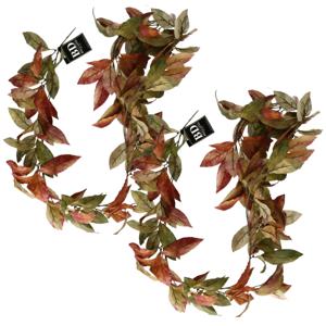 Bellatio Design kunstplant/hangplant slinger - 2x - Lychee blad - herfst kleuren - 180 cm