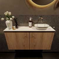 Mondiaz Fowy toiletmeubel 100cm washed oak met blad en waskom talc rechts zonder kraangat