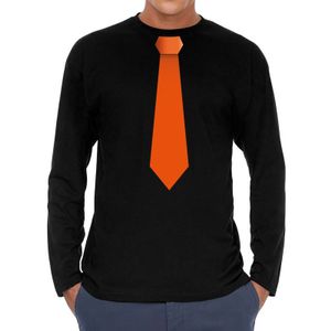 Zwart long sleeve t-shirt zwart met oranje stropdas bedrukking heren 2XL  -