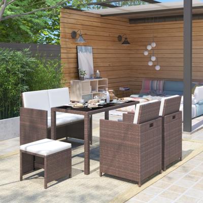 6-delige Tuinset met kussens poly rattan bruin