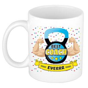 Cadeau koffie/thee mok voor coach/trainer - beste coach - blauw - 300 ml