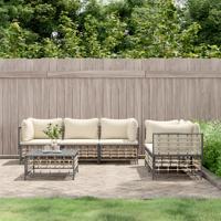 6-delige Loungeset met kussens poly rattan antracietkleurig