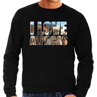 Tekst sweater I love alpacas met dieren foto van een alpaca zwart voor heren - thumbnail