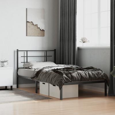Bedframe met hoofdbord metaal zwart 100x200 cm