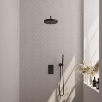 BRAUER Stripe Thermostatische Inbouw Regendouche - 3-weg - rechthoekig - SET 14 - 25cm douchekop - gebogen muurarm - staaf handdouche - doucheslang - wandaansluitbocht - mat zwart 5-S-391