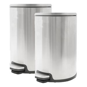 2x stuks vuilnisbakken/pedaalemmers zilver 12 liter 35 cm RVS