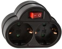 Enzo Randaarde stekkeradapter 2-voudig met schakelaar zwart - 6140886