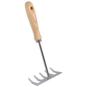 Handharkje 5 tands - verzinkt staal - houten handvat - 12 cm - tuinharkje / moestuinharkje