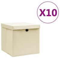 Opbergboxen met deksel 10 st 28x28x28 cm crèmekleurig - thumbnail