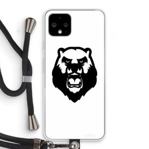 Angry Bear (white): Pixel 4 Transparant Hoesje met koord