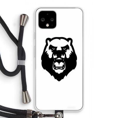 Angry Bear (white): Pixel 4 Transparant Hoesje met koord