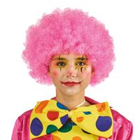 Carnaval verkleed Clownspruik met krulletjes - roze - volwassenen