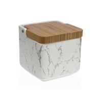 Zoutvaatje met deksel Versa Keramisch Bamboe Staal Dolomite Marmer 11,7 x 11,2 x 11,7 cm