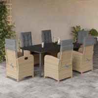 7-delige Tuinset met kussens poly rattan gemengd beige