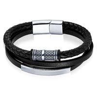 Mendes multi armband leer RVS Kraal Zwart Zilverkleurig