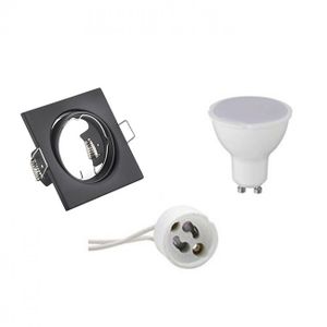 LED Spot Set - Trion - GU10 Fitting - Inbouw Vierkant - Mat Zwart - 4W - Warm Wit 3000K - Kantelbaar 80mm