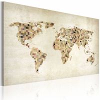 Schilderij - Wereldkaart - Beige tinten van de Wereld , wanddecoratie , premium print op canvas