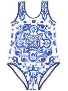 Dolce & Gabbana Kids maillot de bain à imprimé Majolica - Bleu