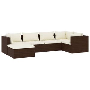 vidaXL 6-delige Loungeset met kussens poly rattan bruin