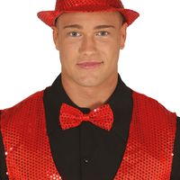 Carnaval verkleed vlinderstrikje - glitter pailletten - rood - polyester - volwassenen/unisex   -