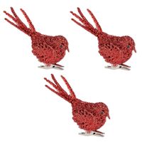 4x Kerstboomversiering glitter rode vogeltjes op clip 12 cm - thumbnail