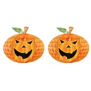 Set van 2x stuks halloween versiering pompoen honeycomb decoratie