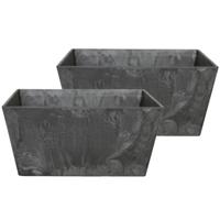 Bloempot/plantenpot - 2x - D30 en H14 cm - zwart - gerecycled kunststof - binnen/buiten