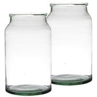 Vaas - Set van 2x stuks - gerecycled glas - H30 x D18 cm - helder - bloemenvaas