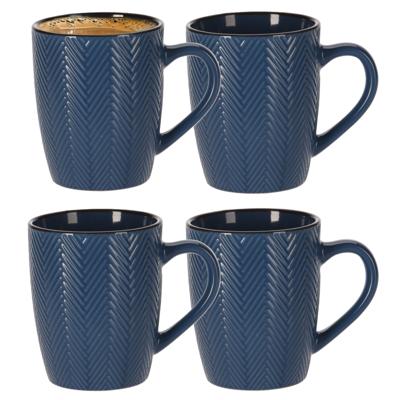 Siaki Koffiemok/theemok - 4x - Fishbone - blauw - 370 ml - mokken - keramiek Siaki Koffiemok/theemok - 4x - Fishbone - blauw - 370 ml - mokken - keramiek