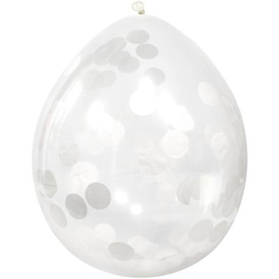 Folat Ballonnen - 4x stuks - transparant met confetti - wit - 30 cm - feestartikelen