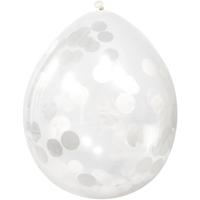 Folat Ballonnen - 4x stuks - transparant met confetti - wit - 30 cm - feestartikelen