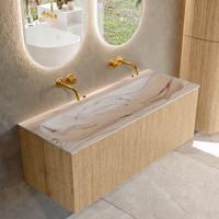 Badmeubel Mondiaz Kurve-Dlux | 120 cm | Meubelkleur Oak | Wastafelkleur Nata | Solid surface | Wasbak midden spoelbak | Zonder kraangat(en)